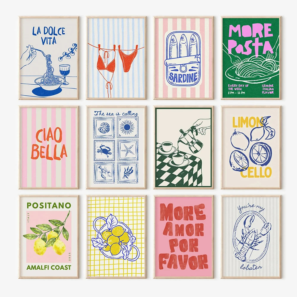 Italian Dolce Vita vintage wall art print set — primary product view