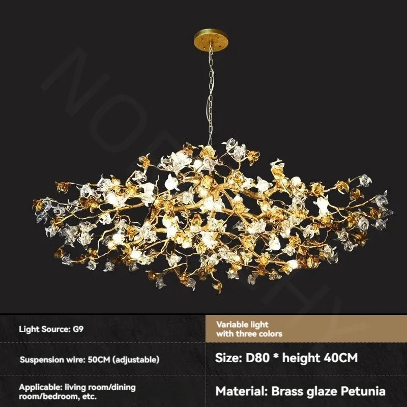 Crystal branch chandelier at 60 by 40 centimetres round