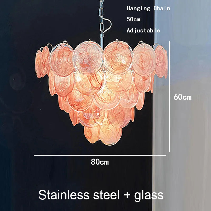 Dimmable glass disc chandelier with push button switch and E14 LEDs