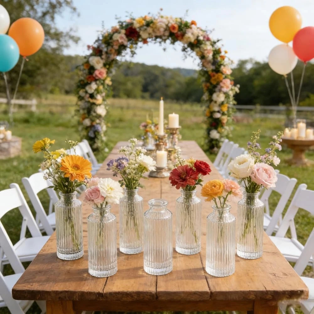 Retro mini glass bud vase set for hydroponic wedding table décor