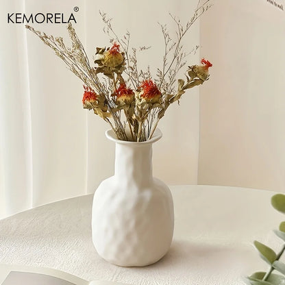 Style 3 Nordic ceramic ring vase in matte finish on wooden console table