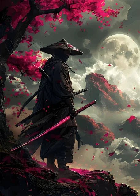 Japanese Samurai Warrior Abstract Canvas Wall Art