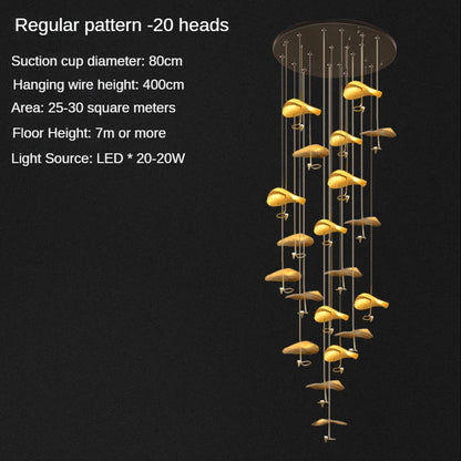Twenty head copper lotus staircase chandelier in natural copper