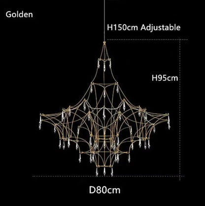 Golden plated chandelier arms holding pinpoint LEDs in neutral 4500K light