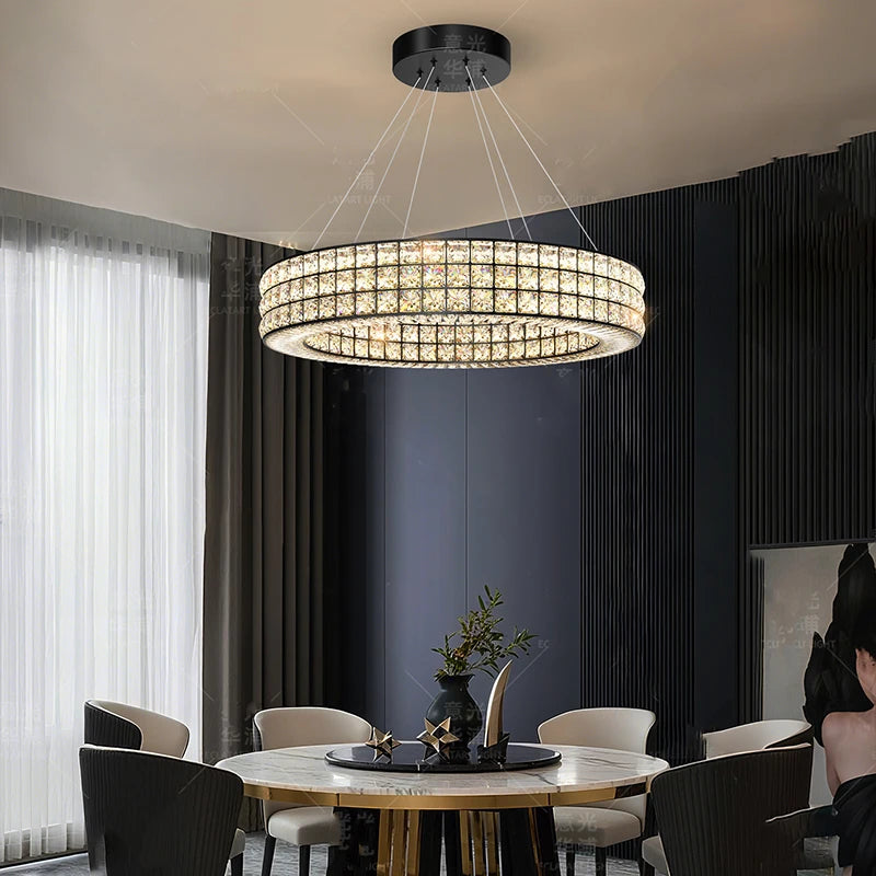 Ironwork and crystal halo chandelier with remote control dimming