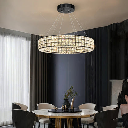 Ironwork and crystal halo chandelier with remote control dimming