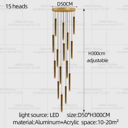 Remote dimming aluminum chandelier shifting its color temperature
