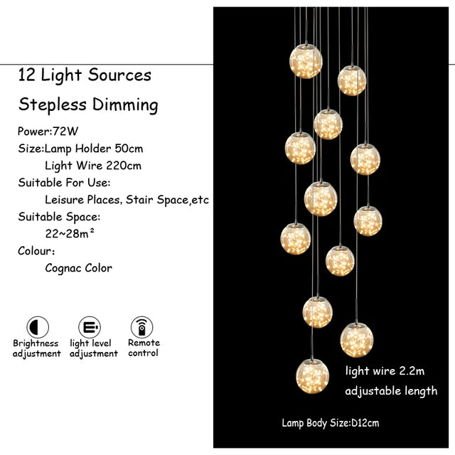 Glass ball chandelier offered in transparent and smoked glass finishes