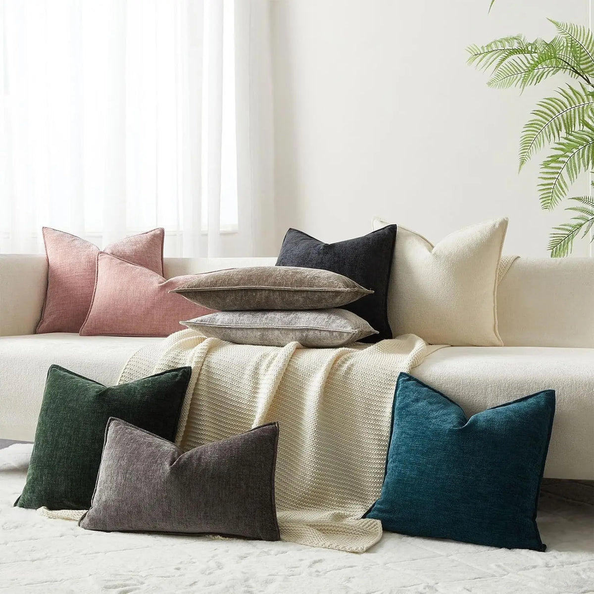 Solid Chenille Throw Pillow Cover — styling detail
