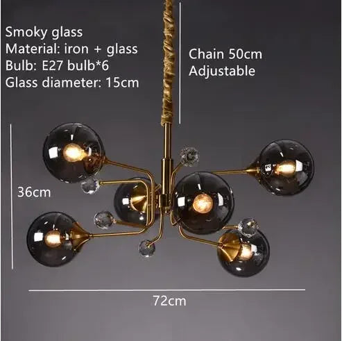 Warm white glass bubble chandelier with clear globes facing downward