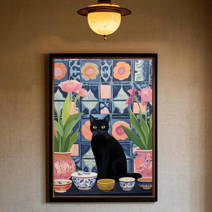 Green Aesthetic Cat Canvas Wall Art