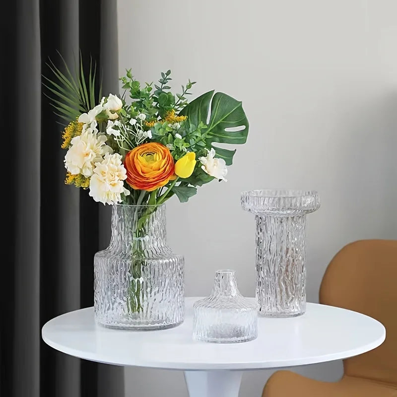 Side profile of handmade glacier glass vase showing wide 8cm opening and height