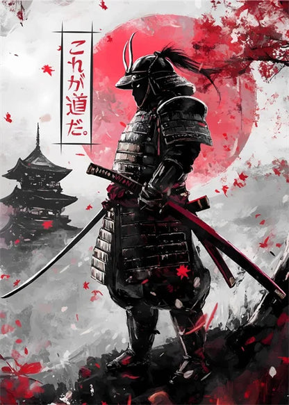 Japanese Samurai Warrior Abstract Canvas Wall Art