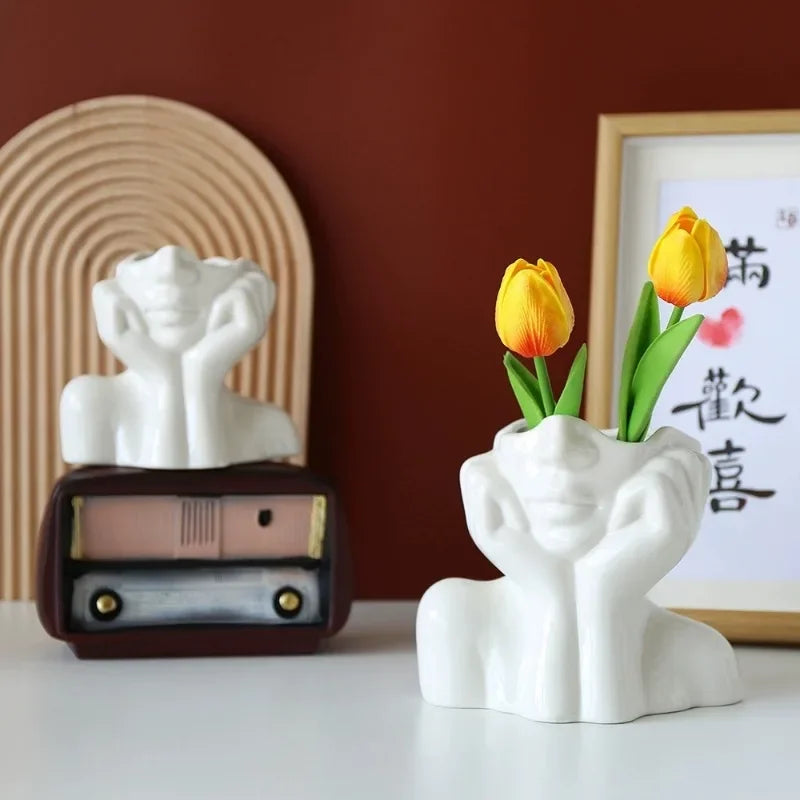 Resin human body art vase gold white black handcraft ornament