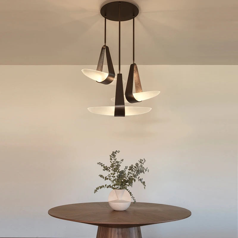 Leather pendant chandelier with downward light and a touch on off switch