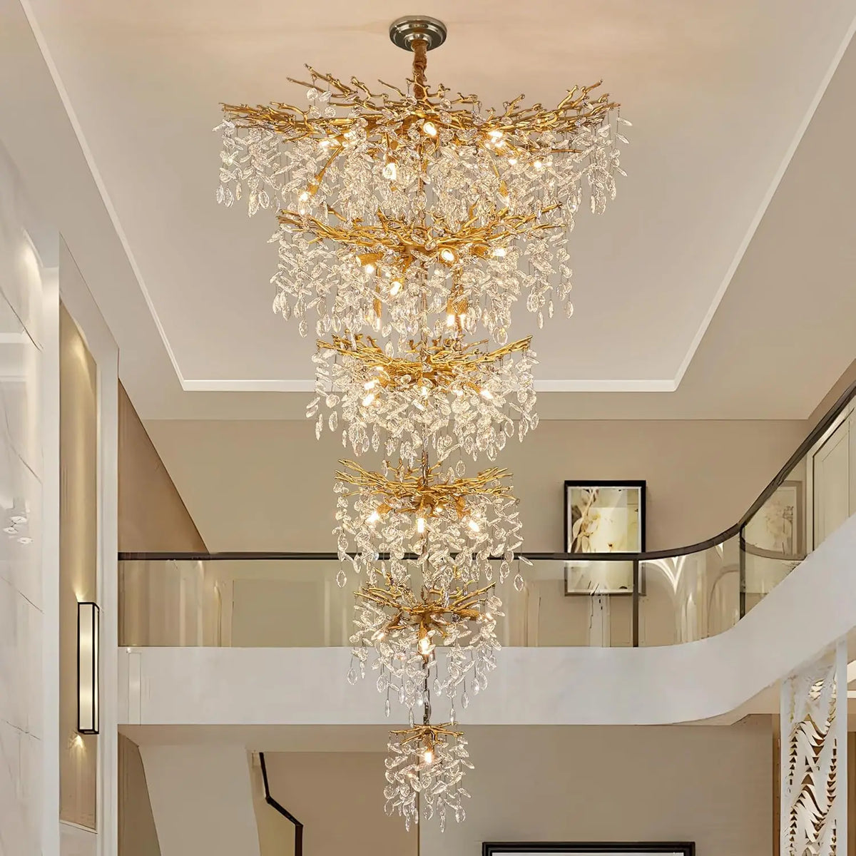 Crystal chandelier, 39.4 inch diameter by 118.1 inch drop, in silver