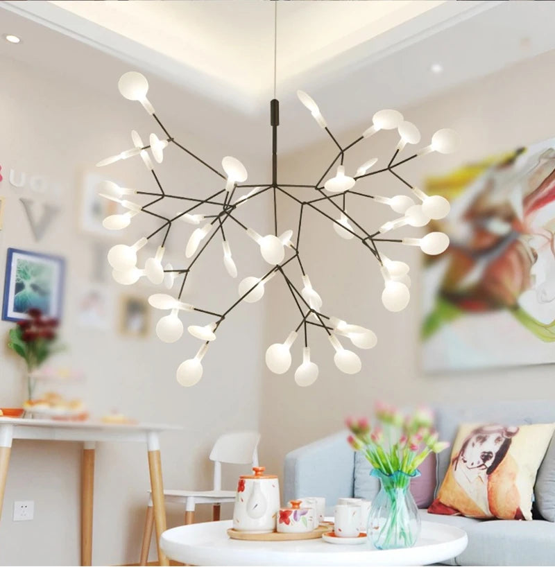 Rose gold chandelier with 30 acrylic diffusers in warm white light