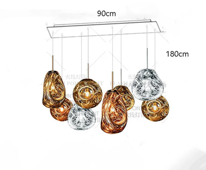 Eight head long chassis chandelier, 35.4 in long, on cord pendants