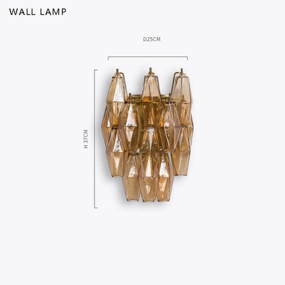 Matching glass wall light from the same polished steel chandelier family
