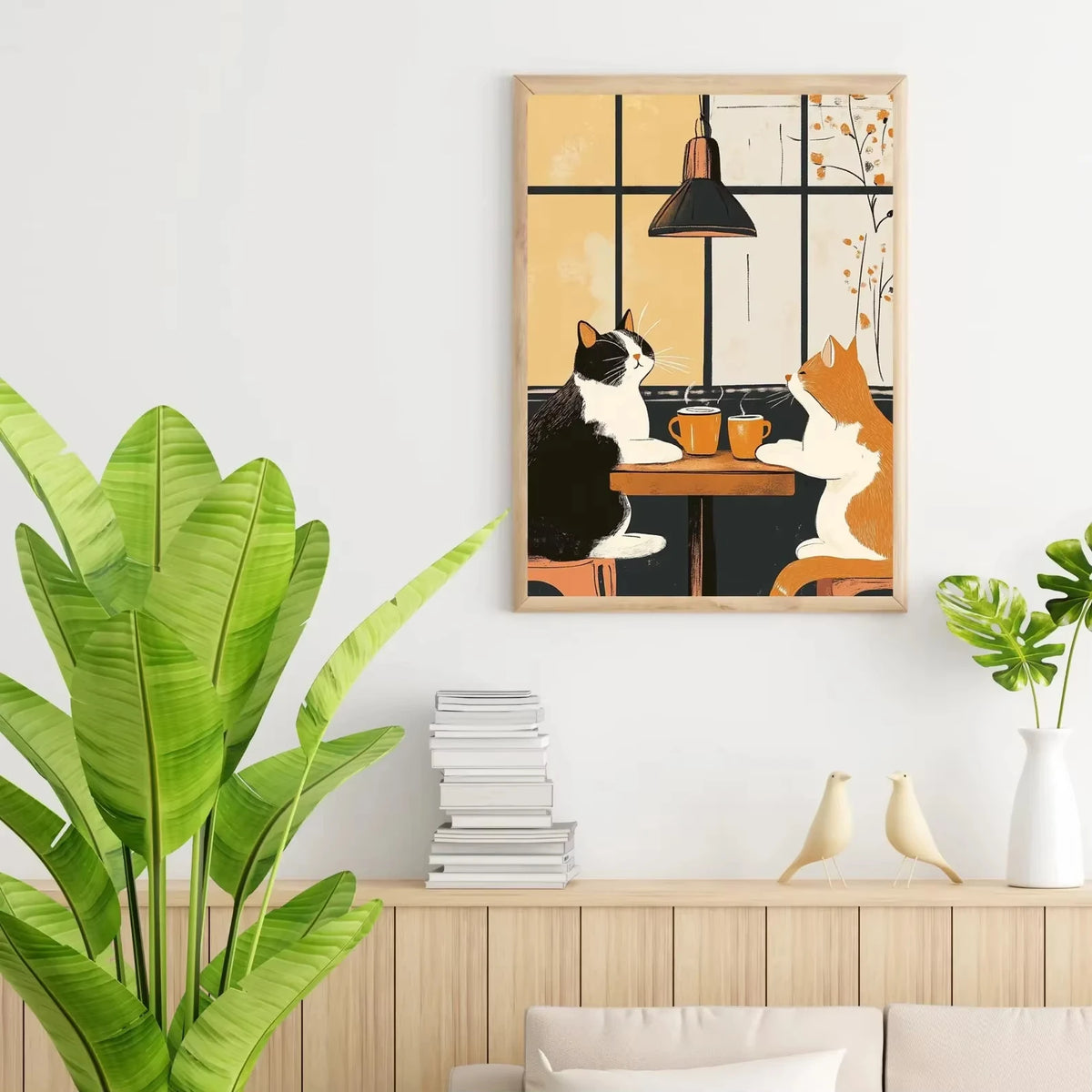 Funny Cat Coffee Cafe Vintage Canvas Wall Art