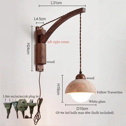 Wabi-Sabi Travertine Swing Arm Wall Sconce