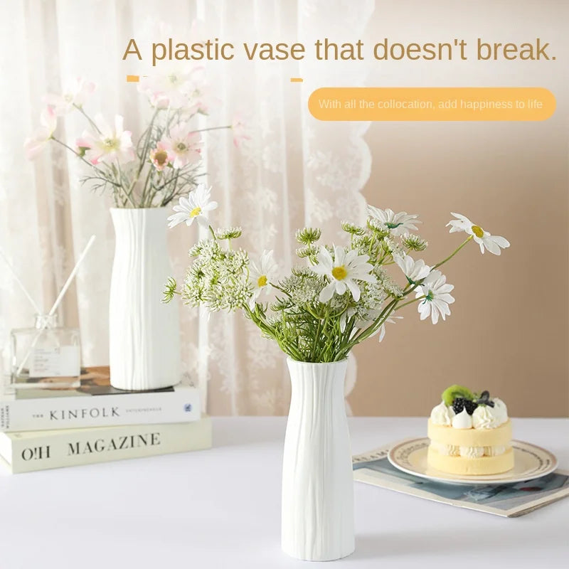 Paper art style Nordic plastic vase with origami-like surface on desk display