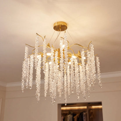 Gold branch crystal chandelier with raindrop K9 crystal on an iron frame