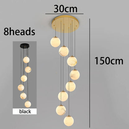 Twelve head rod chandelier on cord pendant mounting, 90 to 260V operation