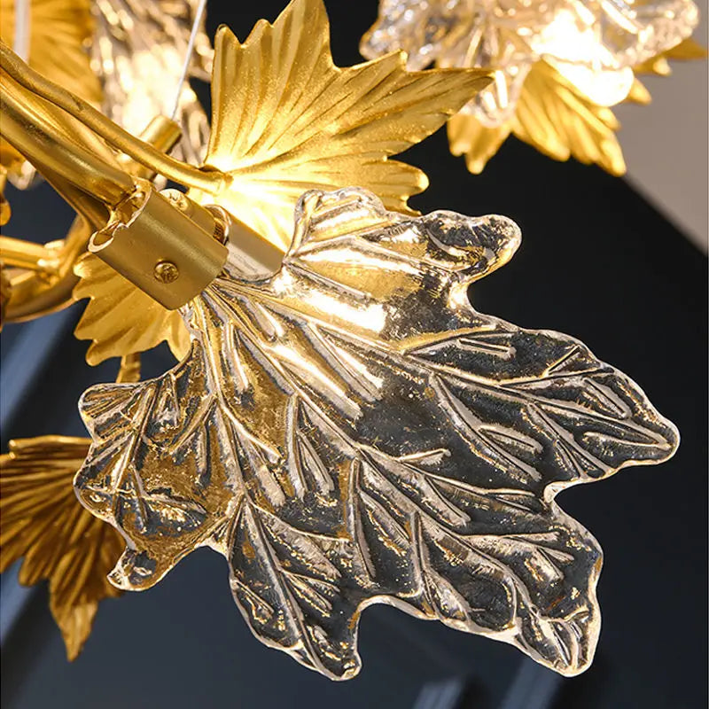 Modern maple leaf chandelier with changeable light color and plated alloy arms
