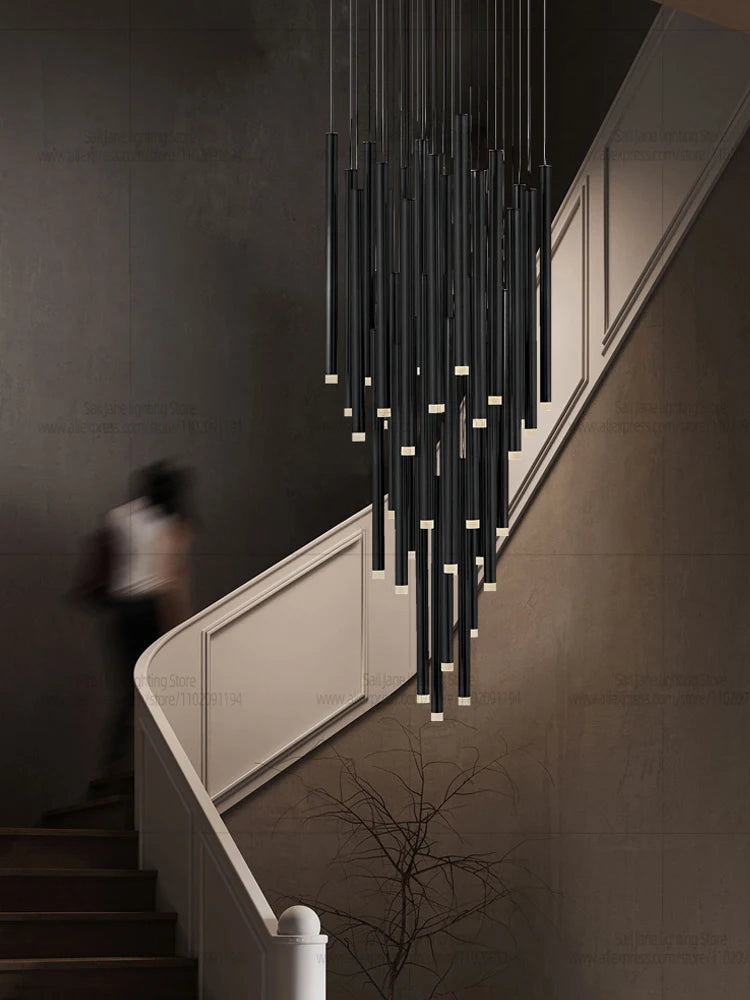 Thirty head acrylic rod chandelier for a villa stairwell, 157.5 inch drop