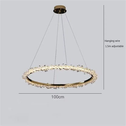 Three ring chandelier at 23.6, 31.5 and 39.4 in across in gold