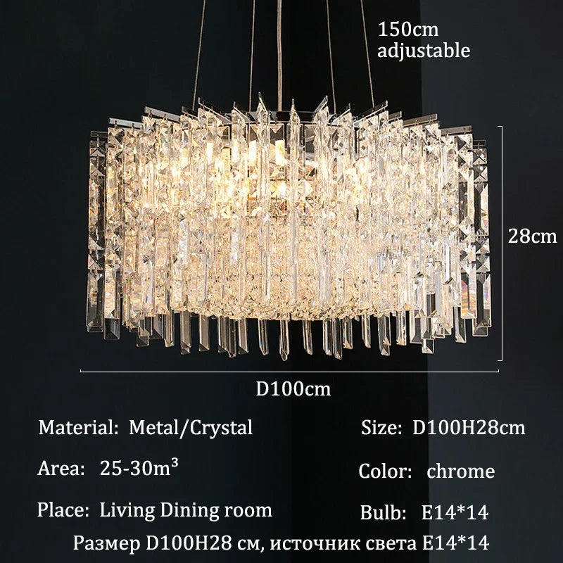 Crystal chandelier, 23.6 inch round, in polished chrome for a bedroom