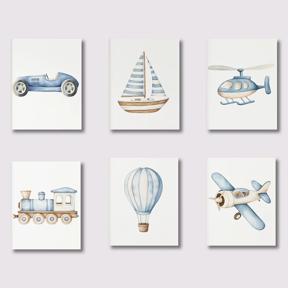 Children's Vehicle Nursery Canvas Wall Art Set