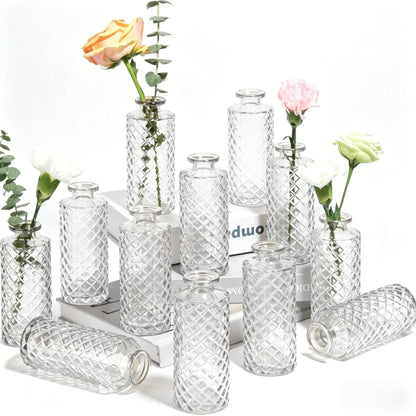 Retro mini glass bud vase set for hydroponic wedding table décor