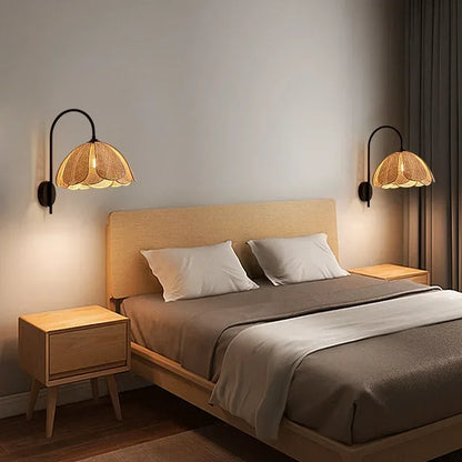 rattan wall sconce, side profile showing mounting depth