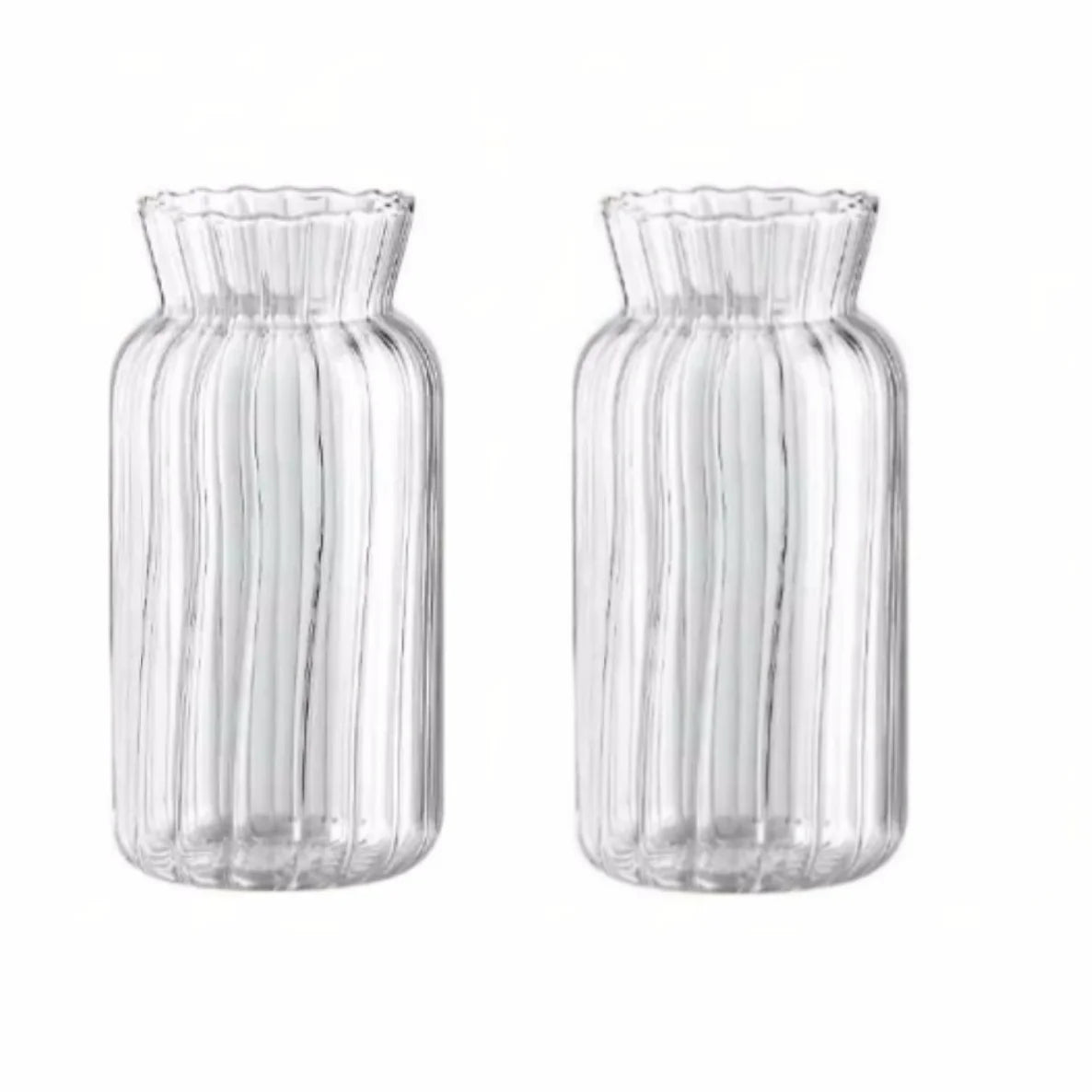 Single retro-striped mini glass vase on contemporary home display