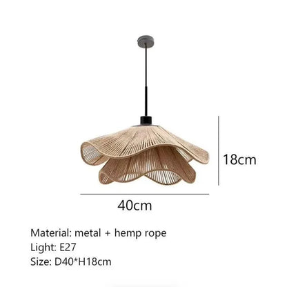 Textural woven rope chandelier casting a soft dappled pattern below