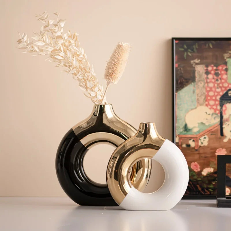 Nordic luxury ceramic flower vase gold for living room wedding