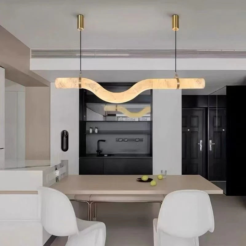 Green bodied faux alabaster wave chandelier on a cord pendant drop