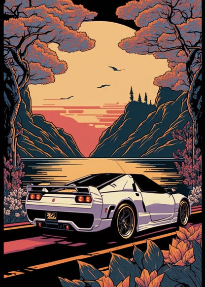 Retro GTR Japanese Landscape Car Canvas Wall Art