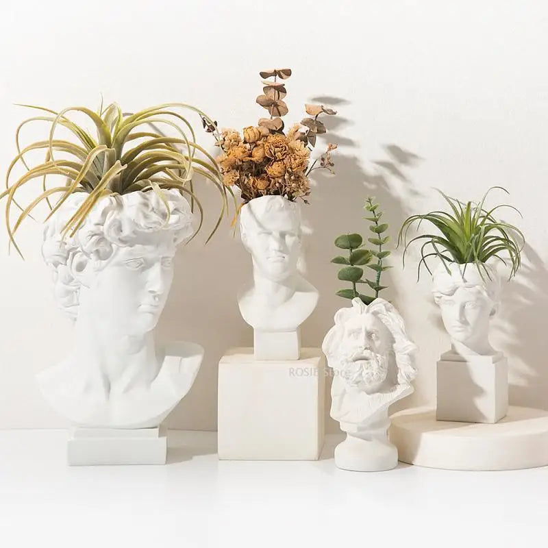 Resin David portrait human head flower vase art décor ornament