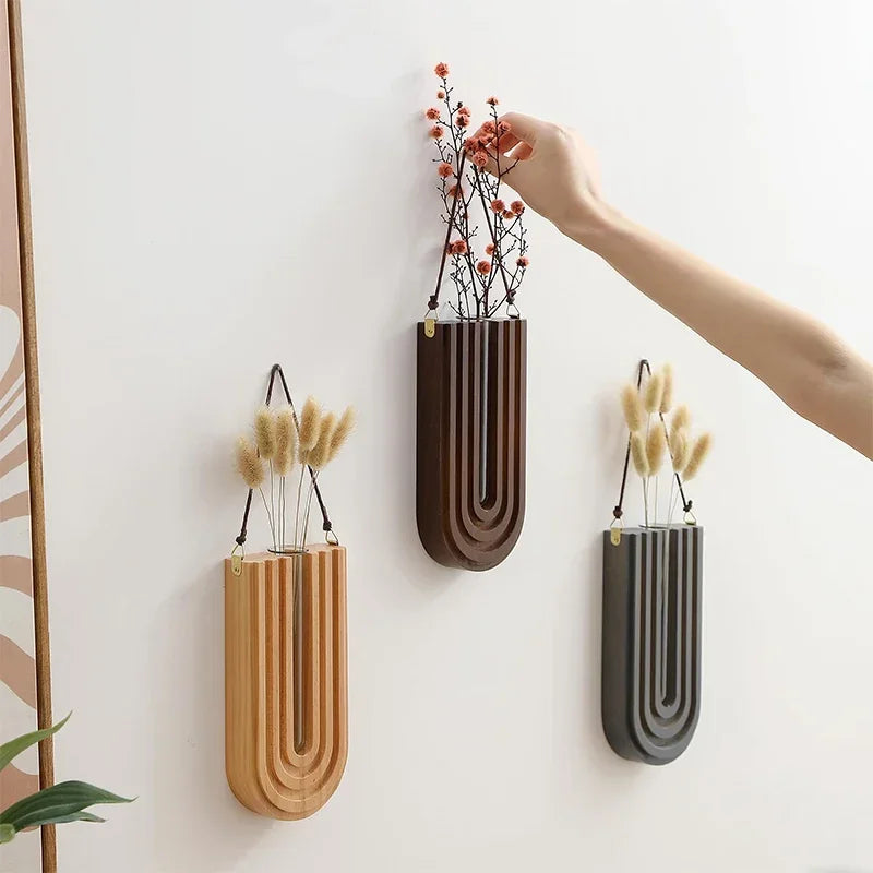 Wooden wall mounted hanging vase hydroponic plant rack home décor