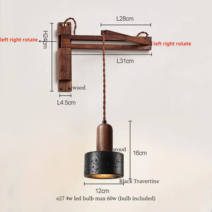 Wabi-Sabi Travertine Swing Arm Wall Sconce
