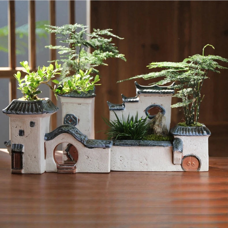 Huizhou ceramic flower pot courtyard aquascape ornament