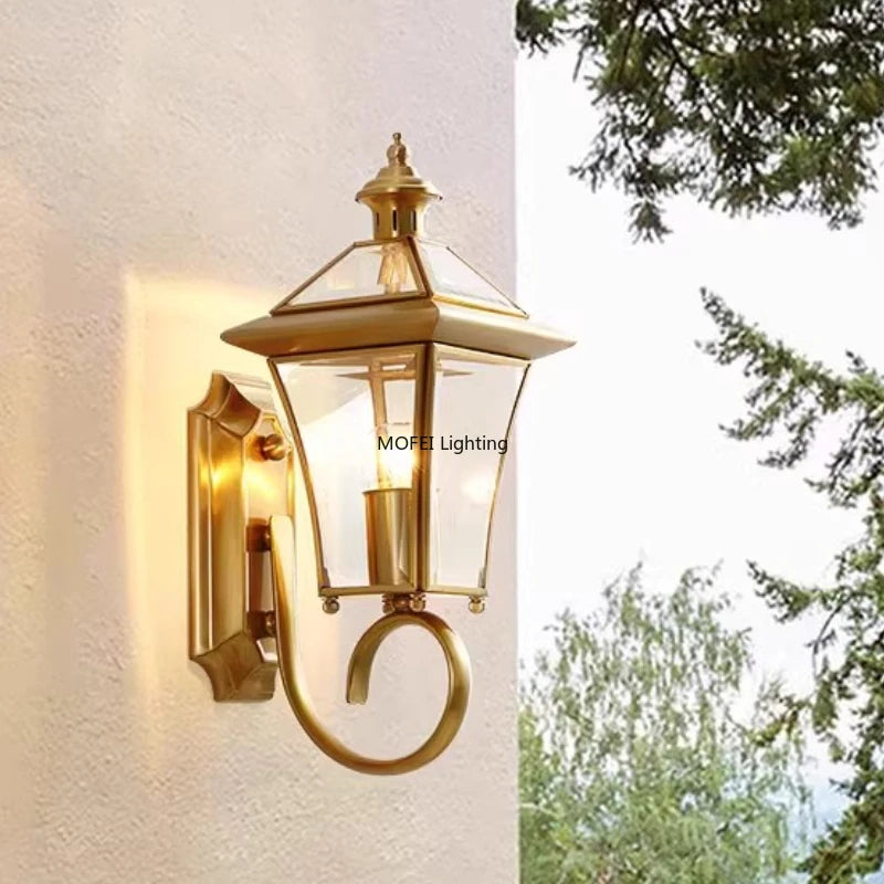 copper outdoor wall sconce, side profile showing mounting depth