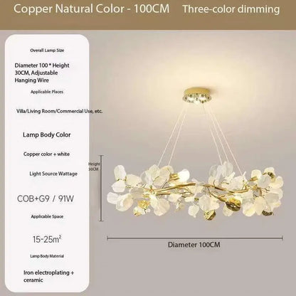 Crystal leaf chandelier with changeable light and flush ceiling fitting