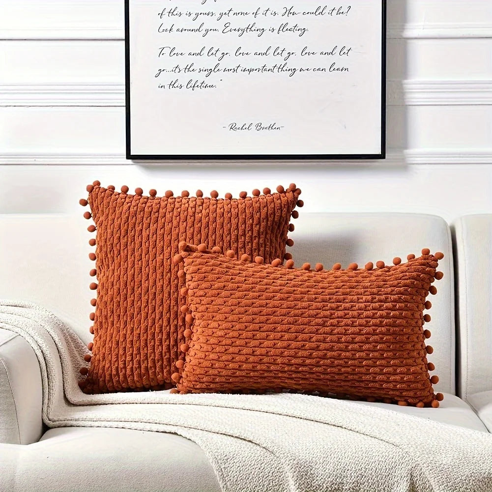 Corduroy Pom-Pom Lumbar Pillow Cover — styling detail