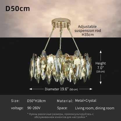 Non-dimmable plated crystal chandelier running on 90 to 260V power