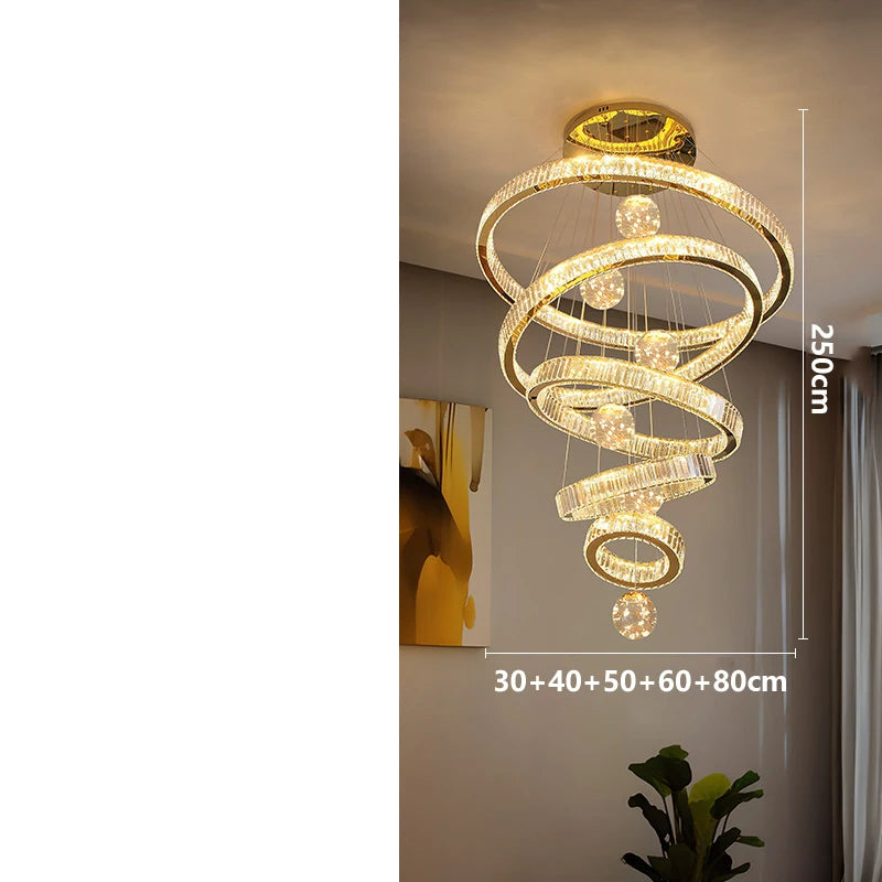 Crystal and steel ring chandelier rated for 90 to 260V operation