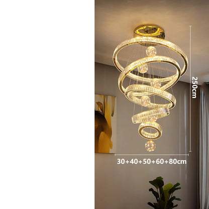 Crystal and steel ring chandelier rated for 90 to 260V operation